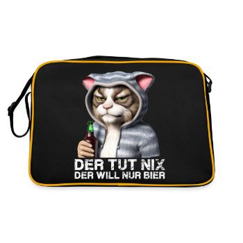 Lustiger Kater, Der tut nix der will nur Bier - Retro Tasche - Schwarz/Gold - Hinten