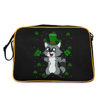 Waschbär Kleeblätter Saint Patrick's Day - Retro Tasche - Schwarz/Gold - Hinten