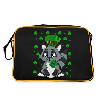 Waschbär Kleeblätter Saint Patrick's Day - Retro Tasche - Schwarz/Gold - Hinten
