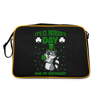 Waschbär Kleeblätter Saint Patrick's Day - Retro Tasche - Schwarz/Gold - Hinten