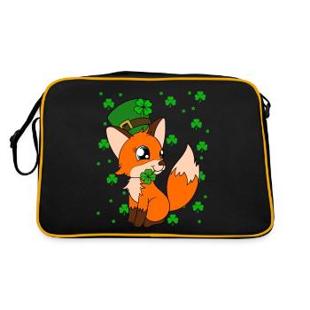 Niedlicher Fuchs Kleeblätter St. Patrick's Day - Retro Tasche - Schwarz/Gold - Hinten