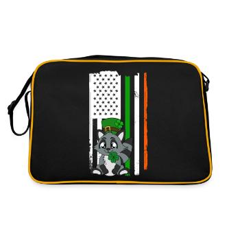 Waschbär Kleeblätter Saint Patrick's Day - Retro Tasche - Schwarz/Gold - Hinten
