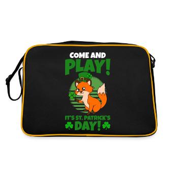 Niedlicher Fuchs Kleeblätter St. Patrick's Day - Retro Tasche - Schwarz/Gold - Hinten