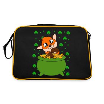 Niedlicher Fuchs Kleeblätter St. Patrick's Day - Retro Tasche - Schwarz/Gold - Hinten