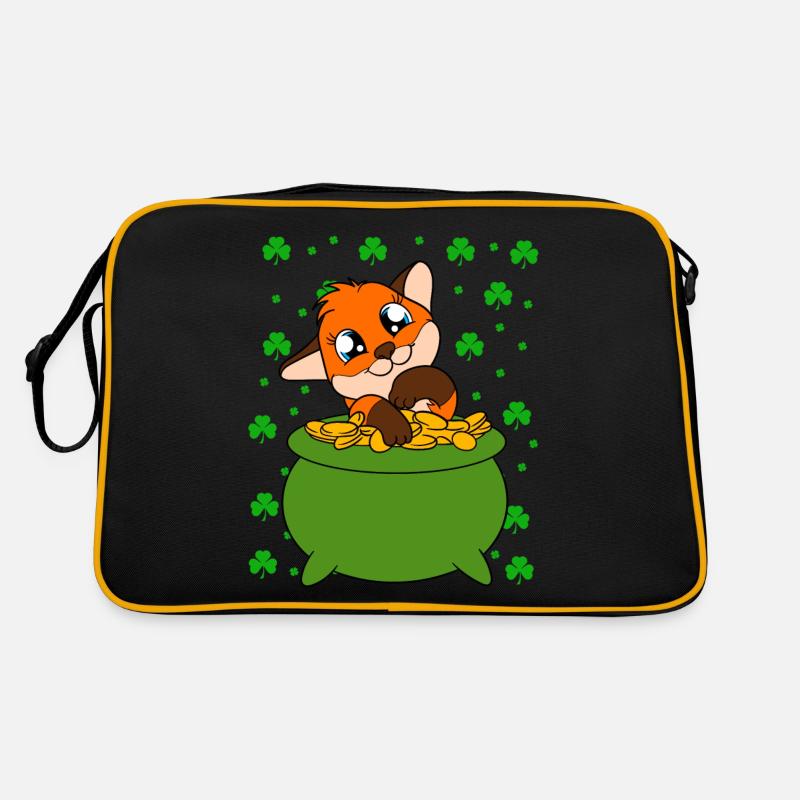Niedlicher Fuchs Kleeblätter St. Patrick's Day - Retro Tasche - Schwarz/Gold