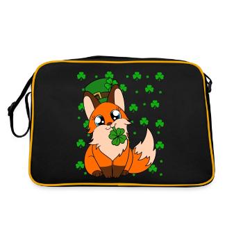 Niedlicher Fuchs Kleeblätter St. Patrick's Day - Retro Tasche - Schwarz/Gold - Hinten