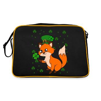 Niedlicher Fuchs Kleeblätter St. Patrick's Day - Retro Tasche - Schwarz/Gold - Hinten