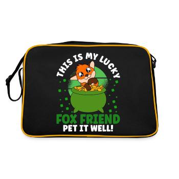 Niedlicher Fuchs Kleeblätter St. Patrick's Day - Retro Tasche - Schwarz/Gold - Hinten