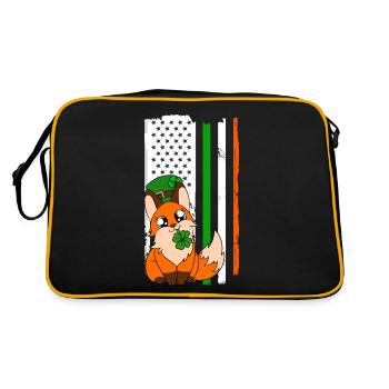 Niedlicher Fuchs Kleeblätter St. Patrick's Day - Retro Tasche - Schwarz/Gold - Hinten