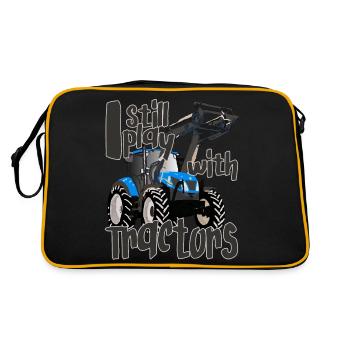 Je joue toujours avec des tracteurs bleus cool - Sac Retro - noir/or - Dos