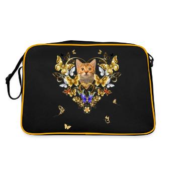 Chat, cœur de papillons d'amour, Chat romantique - Sac Retro - noir/or - Dos