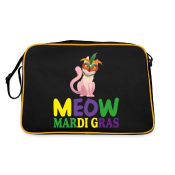 lustige Mardi Gras Niedliche Katze Siamese MEOW MARDI GRAS - Retro Tasche - Schwarz/Gold - Hinten