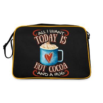 Hot cocoa, funny saying, feelings, hug - Retro Bag - black/gold - Back