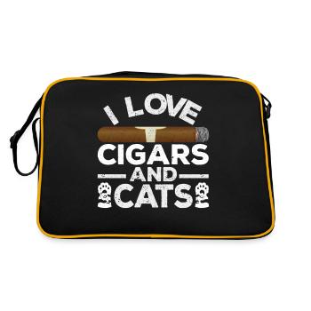 Ich liebe Zigarren und Katzen Lustige Katze - Retro Tasche - Schwarz/Gold - Hinten