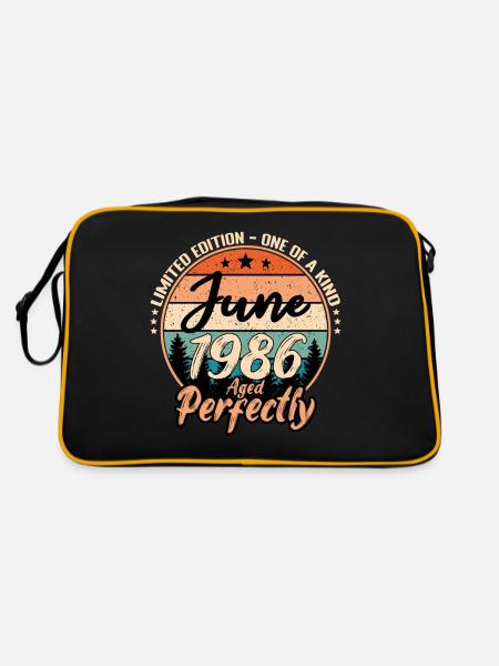 Juni 1986 Jubiläum 1986 Legenden Juni - Retro Tasche - Schwarz/Gold - Hinten