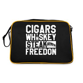 Zigarren Whiskey Steak Freiheit Lustig Raucher - Retro Tasche - Schwarz/Gold - Hinten