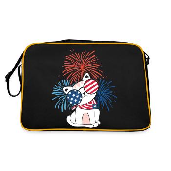 Katze, Amerika, 4th July, USA Flagge USA-Feuerwerk - Retro Tasche - Schwarz/Gold - Hinten