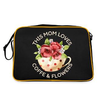Mama-Mutti liebt Kaffee und Blumen, Kaffeetasse - Retro Tasche - Schwarz/Gold - Hinten