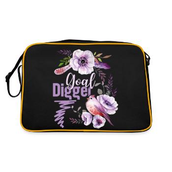 Goal-Digger, pun pun funny saying, flowers - Retro Bag - black/gold - Back