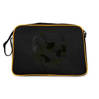 Strichzeichnung Totenkopf, - Retro Tasche - Schwarz/Gold - Hinten