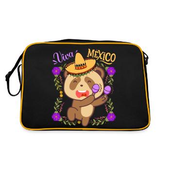 Funny Panda Bear Panda Saying, Mexico Viva-Mexico - Retro Bag - black/gold - Back