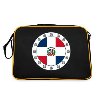 Dominikanische Republik Flagge Medaillon mit Emblem - Retro Tasche - Schwarz/Gold - Hinten