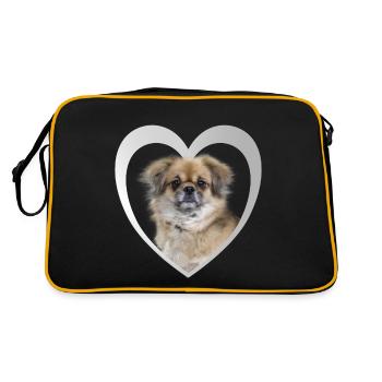 Tibet Spaniel Herz - I Love Tibet Spaniel - Retro Tasche - Schwarz/Gold - Hinten