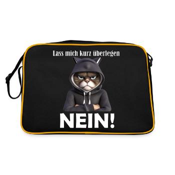 Schlecht Gelaunter Kater mit lustigem Spruch - Retro Tasche - Schwarz/Gold - Hinten