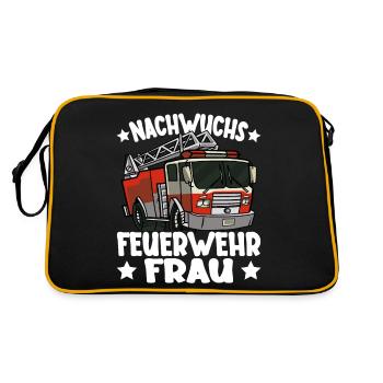 Kinder Mädchen Feuerwehr Nachwuchs Feuerwehrfrau - Retro Tasche - Schwarz/Gold - Hinten