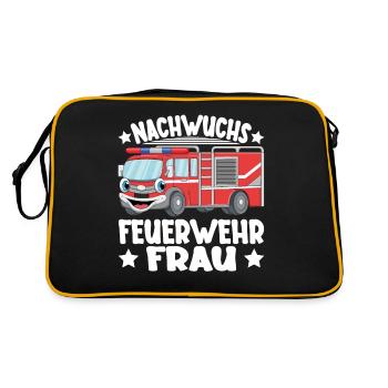 Kinder Mädchen Feuerwehr Nachwuchs Feuerwehrfrau - Retro Tasche - Schwarz/Gold - Hinten