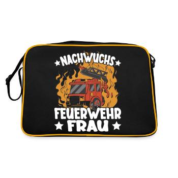 Kinder Mädchen Feuerwehr Nachwuchs Feuerwehrfrau - Retro Tasche - Schwarz/Gold - Hinten
