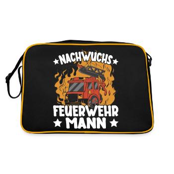 Kinder Junge Feuerwehr Nachwuchs Feuerwehrmann - Retro Tasche - Schwarz/Gold - Hinten