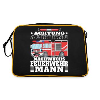 Kinder Junge Feuerwehr Nachwuchs Feuerwehrmann - Retro Tasche - Schwarz/Gold - Hinten