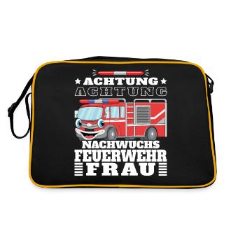 Kinder Mädchen Feuerwehr Nachwuchs Feuerwehrfrau - Retro Tasche - Schwarz/Gold - Hinten