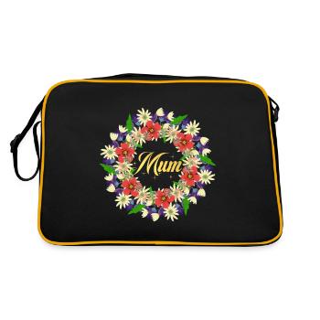 Mum - with flowers and Sparkly Gold Letters - Retro Bag - black/gold - Back