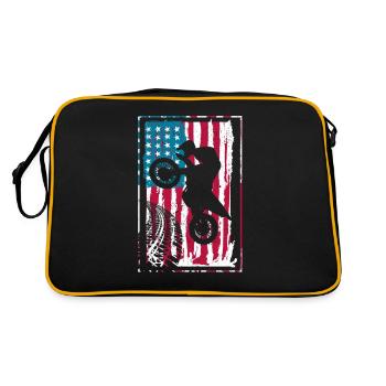 Dirt Bike USA Flag Vintage Motocross America - Sac Retro - noir/or - Dos