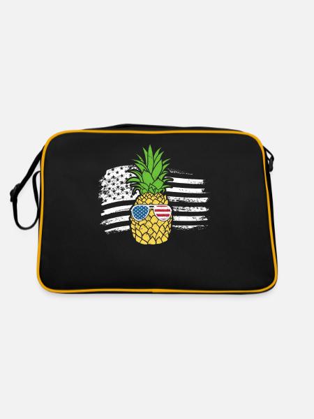 Ananas Sonnenbrille 4. Juli US Patriotisch Aloha - Retro Tasche - Schwarz/Gold - Hinten
