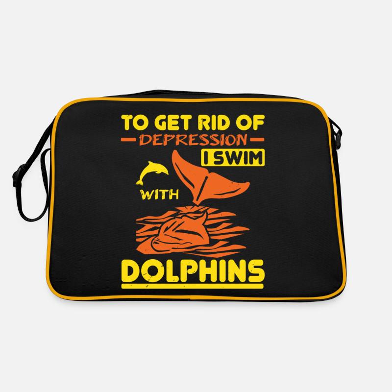 UM DEPRESSIONEN LOSZUWERDEN, SCHWIMME ICH MIT DELFINEN Retro Tasche