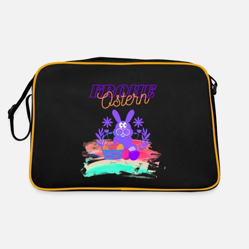 Frohe Ostern Hase mit Korb voll bunter Eier Retro Tasche