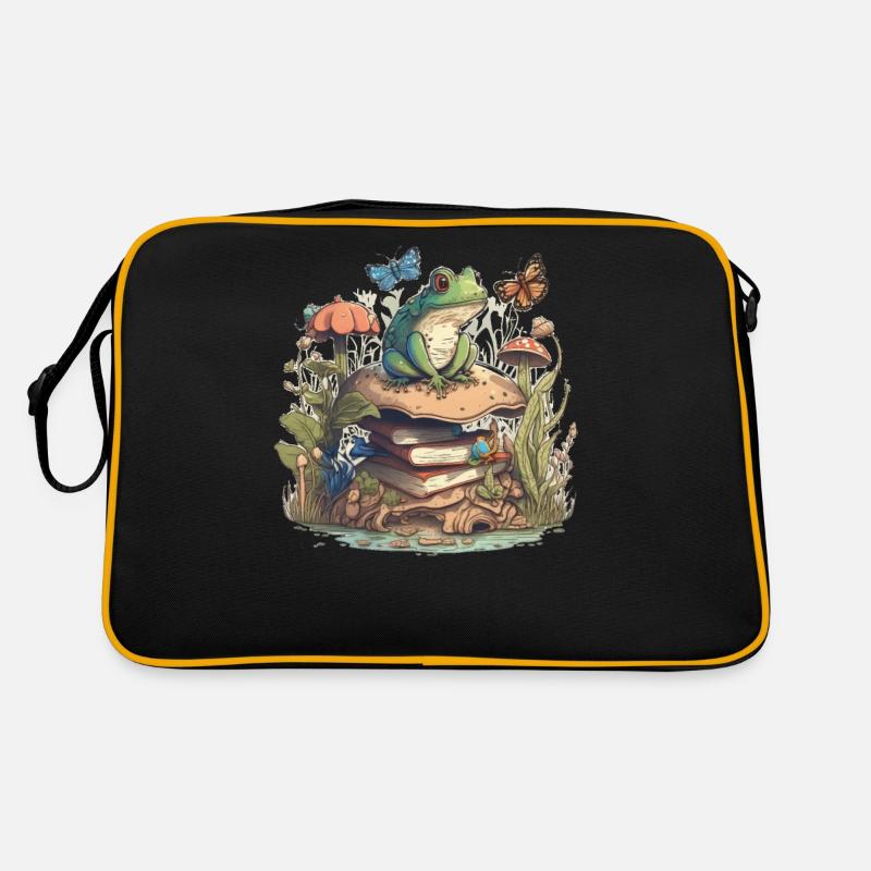 White Cottagecore Esthétique Mushroom Grenouille Lecture Sac Retro