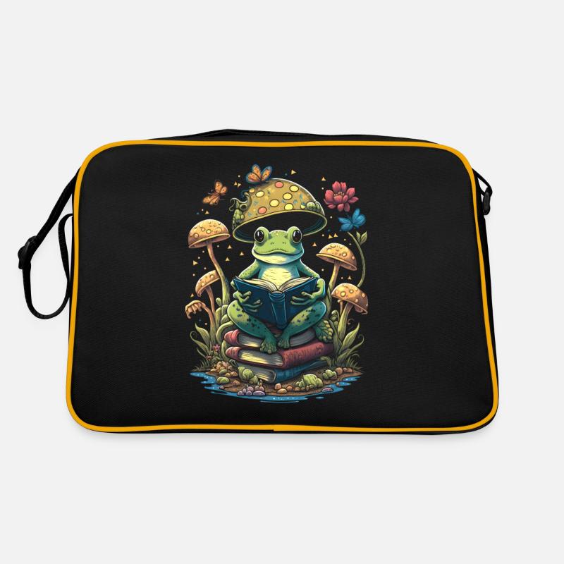 Cottagecore Aesthetic Mushroom Frog Reading Book Retro Tasche