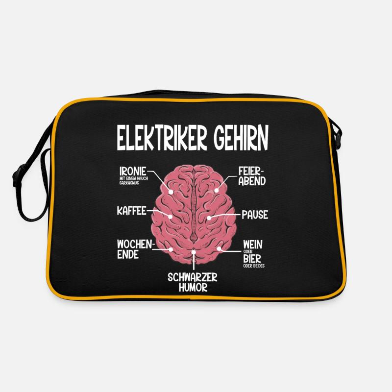 Elektriker Gehirn Spruch - Elektriker Geschenkidee - Retro Tasche - Schwarz/Gold