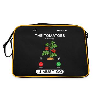 The Tomatoes Are Calling, Funny Tomato Gardening - Retro Tasche - Schwarz/Gold - Hinten