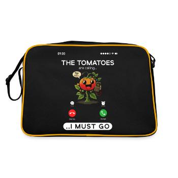 The Tomatoes Are Calling, Funny Tomato Gardening - Retro Tasche - Schwarz/Gold - Hinten