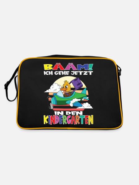Kindergartenkind Hallo Kindergarten Ich Komme - Retro Tasche - Schwarz/Gold - Hinten