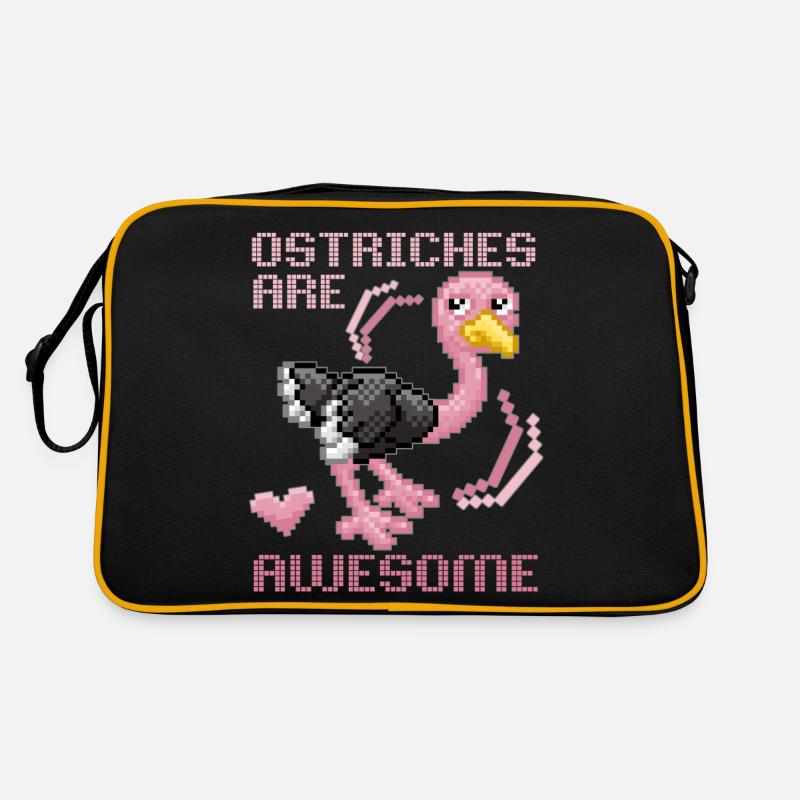 Strauß, Vogel Strauß lustiger Spruch Pixel-Strauss - Retro Tasche - Schwarz/Gold