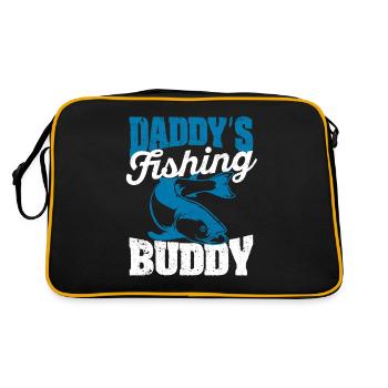 Daddy's Fishing Buddy Papa Fisch Junger Fischer - Retro Tasche - Schwarz/Gold - Hinten