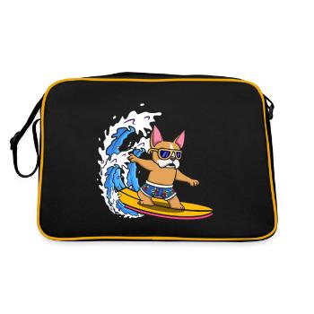 Surfbrett Hundeliebhaber Tier Hundezüchter Surfen - Retro Tasche - Schwarz/Gold - Hinten