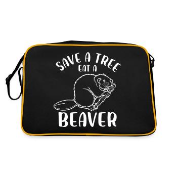 Save a Tree Eat a Beaver - Retro Tasche - Schwarz/Gold - Hinten