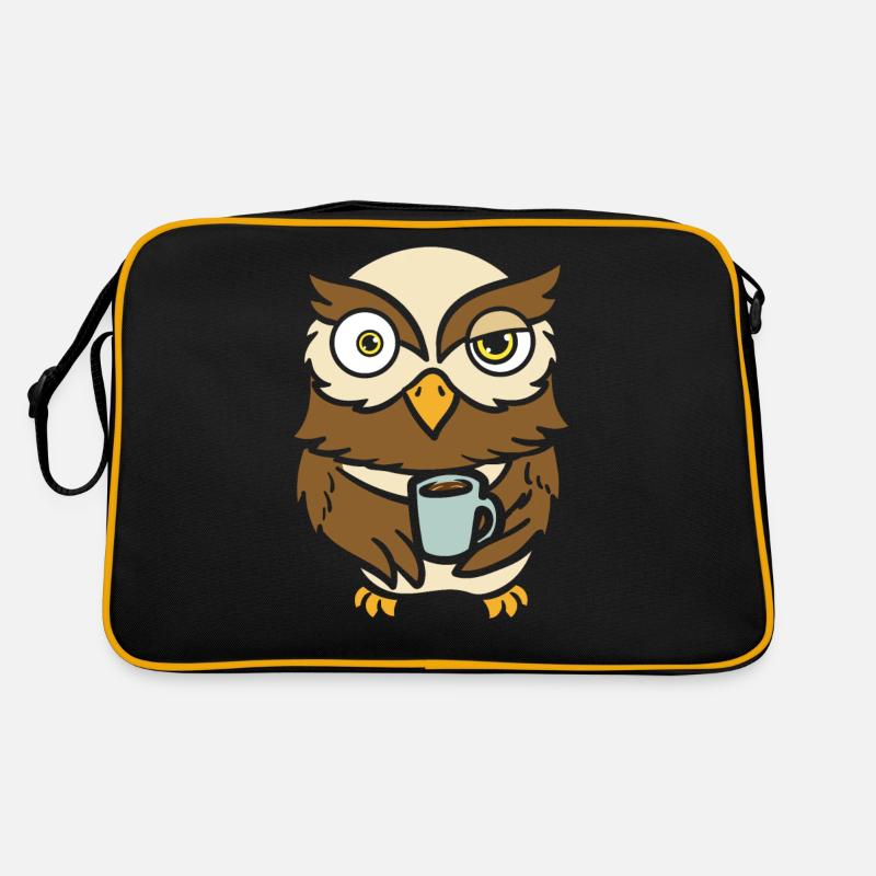 Eule Vogelbesitzer Kaffeetrinker Retro Tasche
